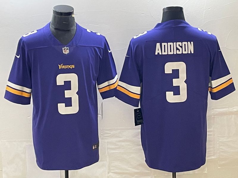 Men Minnesota Vikings #3 Addison Purple Black 2023 Nike Vapor Limited NFL Jersey